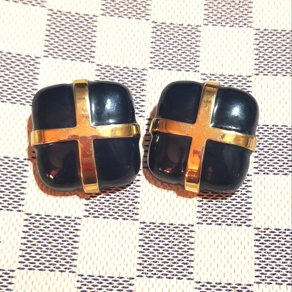 Rare 80s Les Bernard Large Runway Style Enamel Earrings - Picture 2 of 6